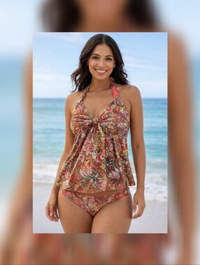 Becca by Rebecca Virtue Halter Tankini Top and Bottom Floral Multi S